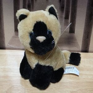 Cute Tan and Black Plush Cat Siamese Small Cat Vintage